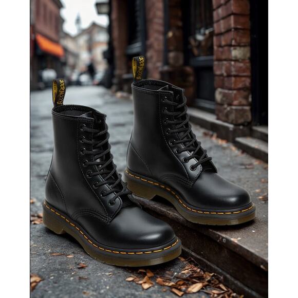 Dr. Martens 1460W Womens 7 Black Smooth Leather 8 Eye Boots Grunge Y2K NWOB - Picture 1 of 11